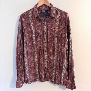VTG Polo Ralph Lauren Crofts Rayon Paisley Shirt Mens XL Boho Eclectic Hipster